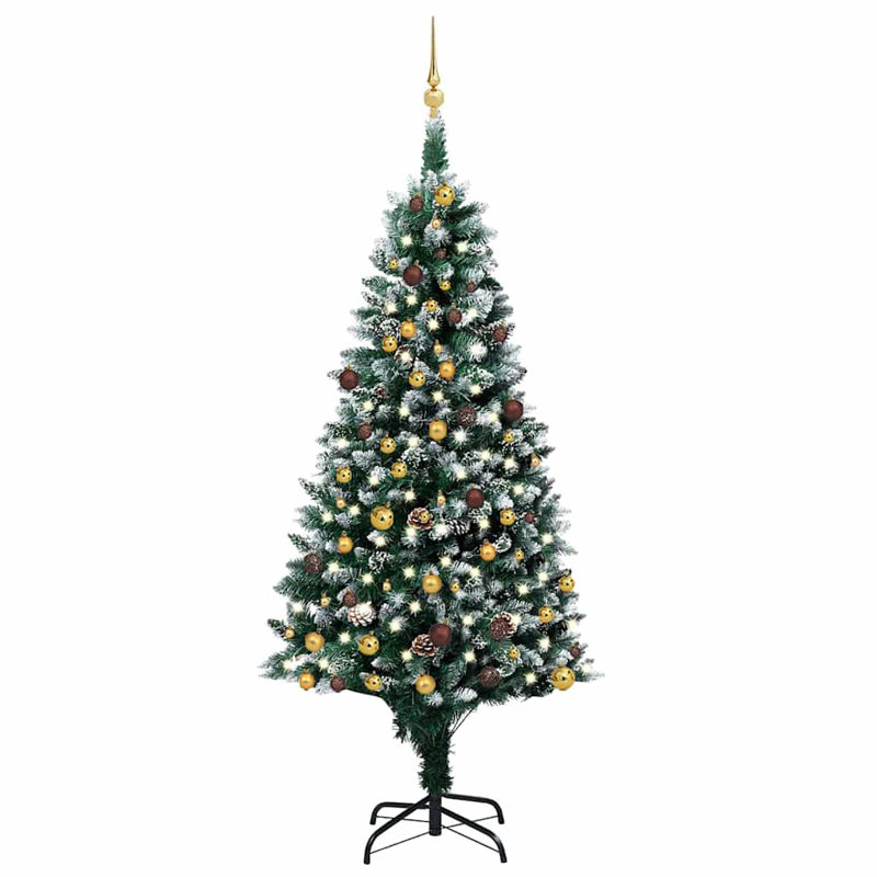 Arbre de Noël artificiel vidaXL avec DEL et ensemble de boules et pommes de pin, 7'
