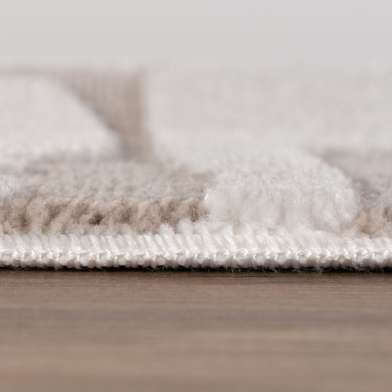 Loft Modern Abstract Living Room Area Rug and Runner Soft Pile, Rectangle 80 x 150 cm, Beige/Ivory