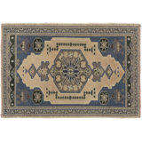 Vintage Circa 1940 Blue Turkish Yastik Handwoven Rug 1'10 X 2'7
