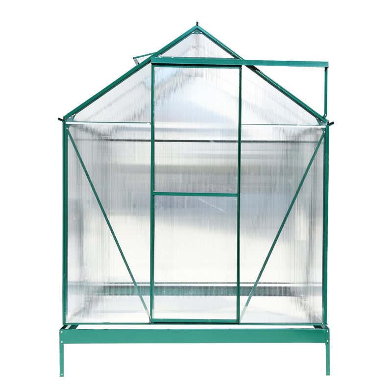 Serre en polycarbonate de 6,3 pi x 6,2 pi x 7 pi, serre extérieure en aluminium robuste avec gouttière, évent et porte