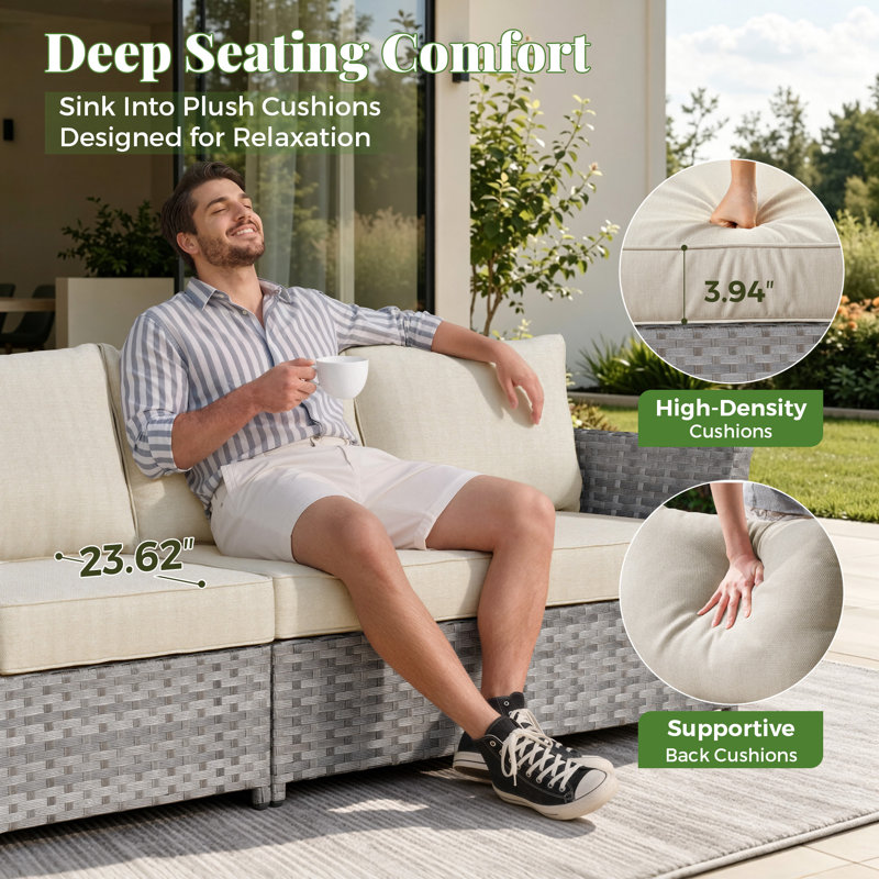 Ensemble de conversation d'extérieur pour 8 personnes avec coussins et table de foyer d'extérieur Briela, Oui, Beige
