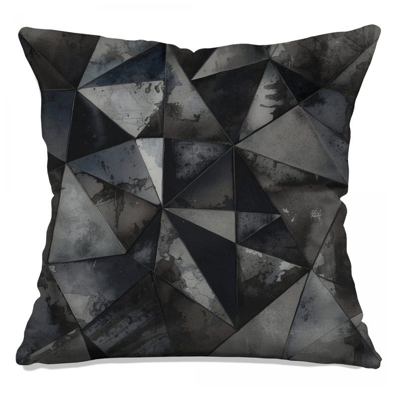Coussins géométriques triangulaires noirs et gris, 14 X 14 pouces