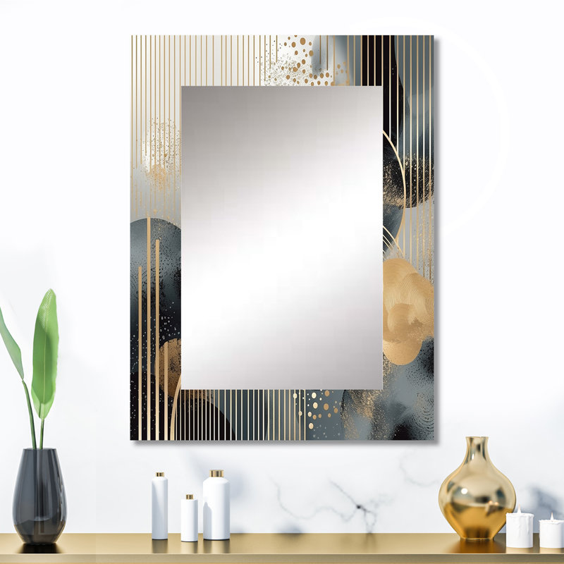Gold And Grey Modern Shapes Minimalism I - Gold Wall Mirror Decor, 32" x 24"