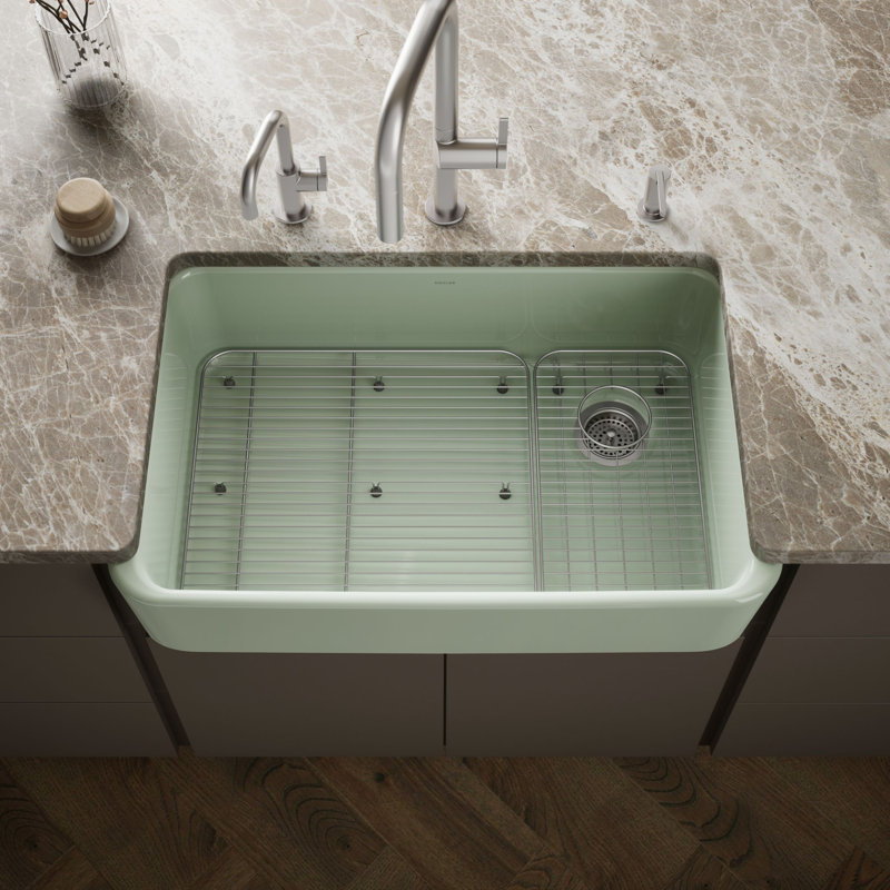Ironridge 34" Undermount Single-Bowl Farmhouse Cast Iron Kitchen Sink with Apron Front, Aspen Green