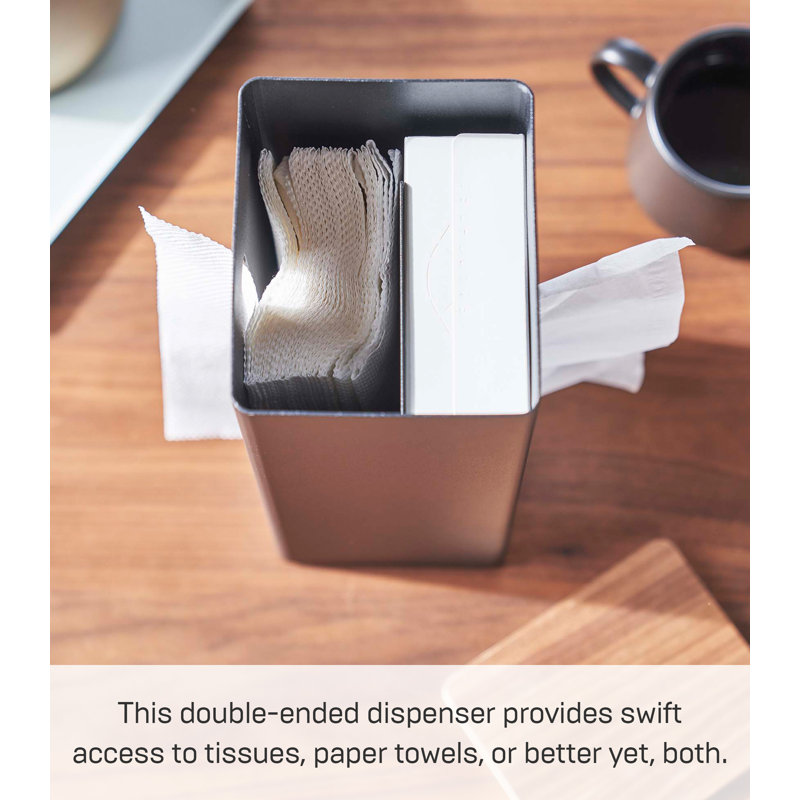 Black Steel and Wood Double-Sided Tissue Box Holder