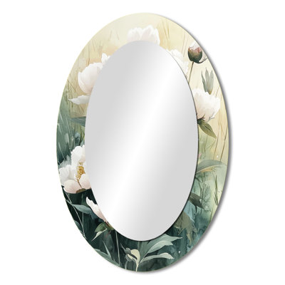 Peonies And The Open Field II - White Traditional Oval Wall Mirror