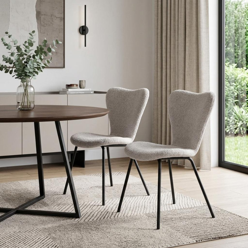 Ensemble de deux chaises d'appoint de salle à manger en fausse fourrure grise et noire, Gris