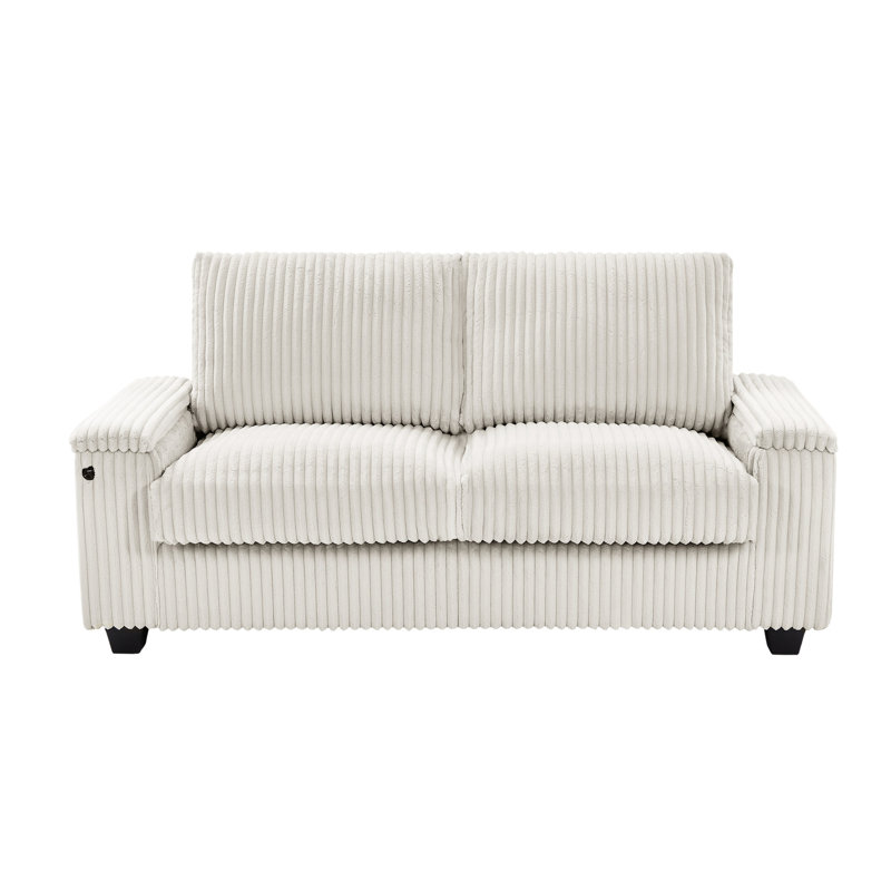 Velours côtelé 71 po, beige, avec accoudoirs et rangement