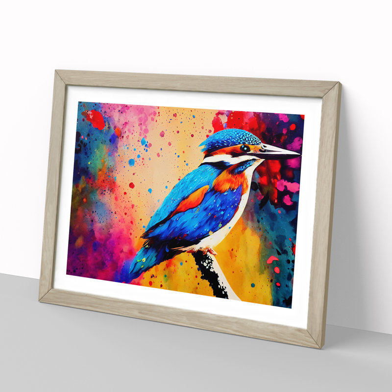 Kingfisher Bird Splashed Vol.1 Abstract - Single Picture Frame Painting, Oak, 46cm H x 64cm W x 2cm D