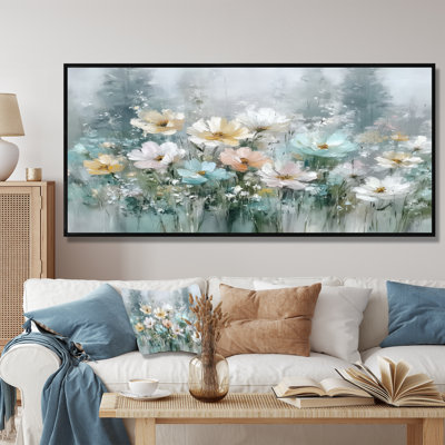 «Yellow Blue Wildflowers In Bloom», art mural fleurs jaunes sur toile