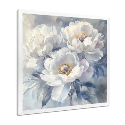 Fleurs givrées monochromes de pivoines I - pivoines, art mural