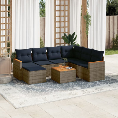 Ensemble de canapé de patio 8 pièces avec coussins en rotin de polyester