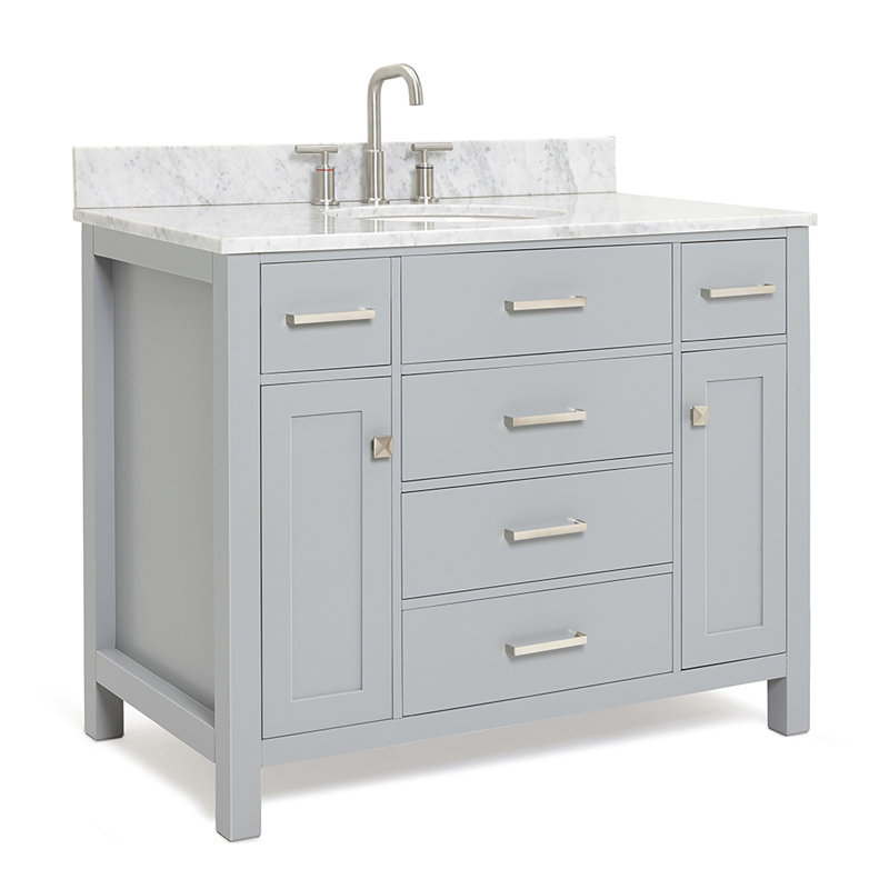 Aberdeenshire 42" Single Bathroom Vanity with Carrara White Marble Top, Gray