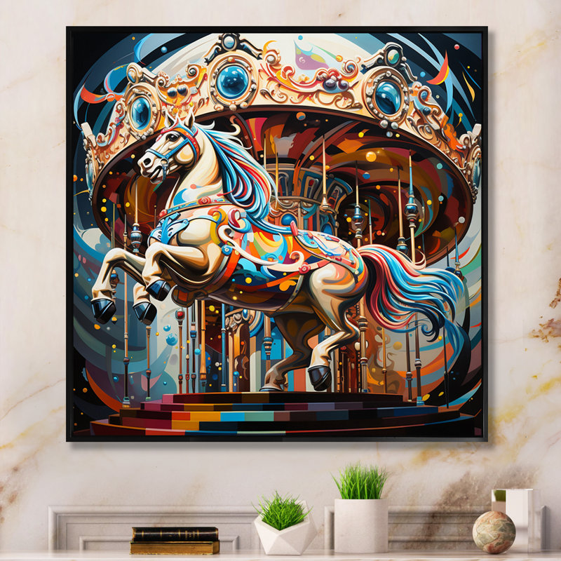 Carousel Horse - Carrousel, reproduction sur toile, Cadre flottant noir, H 24 po x l 24 po x P 1 po