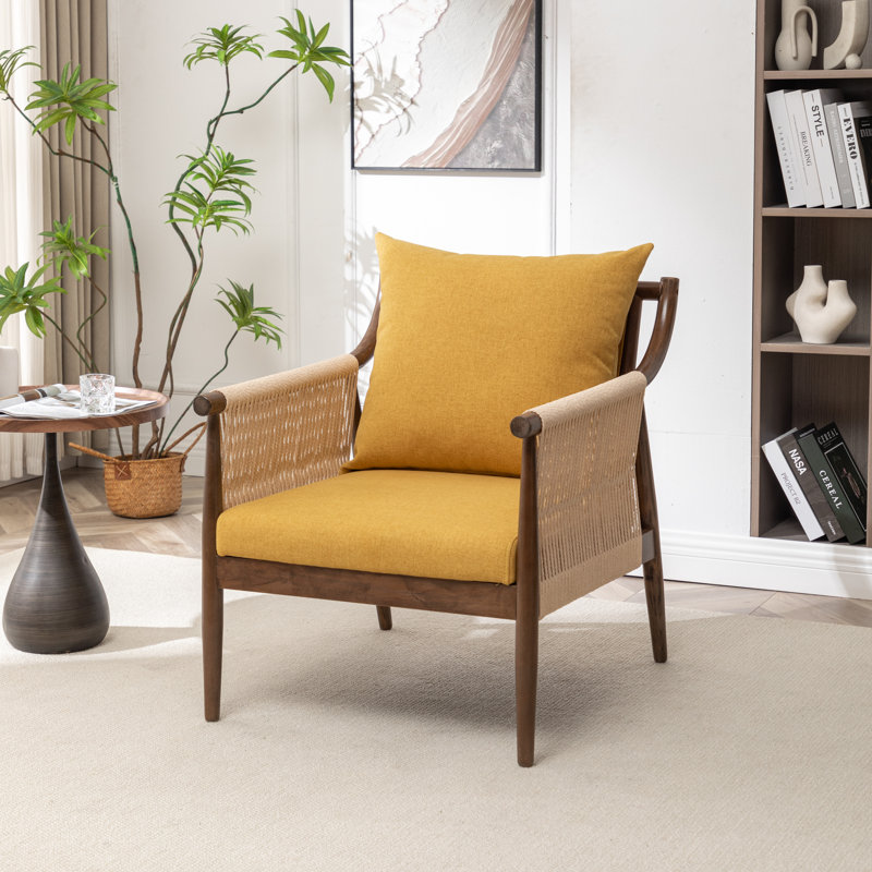 Cofield Upholstered Solid Wood Accent Chair, Yellow