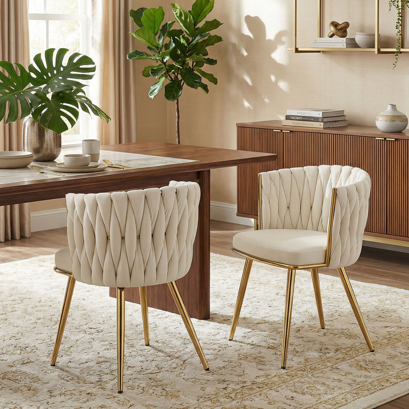 47.5cm H Velvet Upholstered Side Chair, Cream