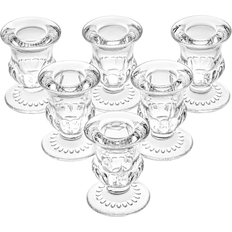 6 Pack Embossed Flower Clear Glass Taper Candle Holders Elegant Table Centerpiece Home Wedding Decor