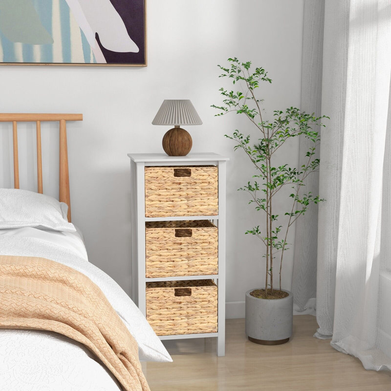 Set of 2 Nightstand 3-Tier Sofa Side Table X-Shaped 3-Drawer End Table, White
