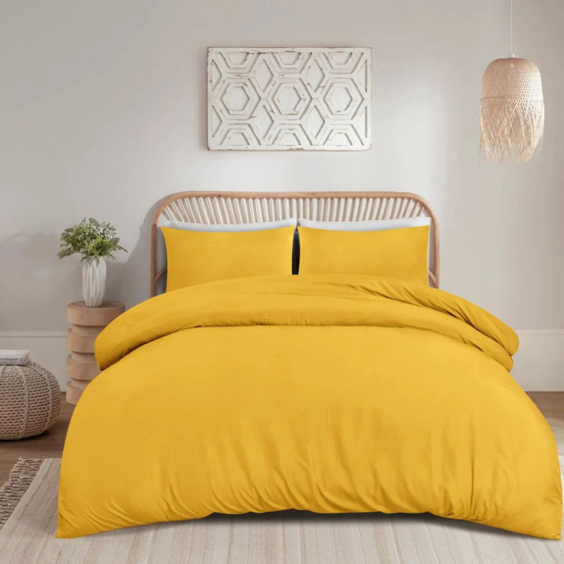 Mealla Microfiber 200 TC Duvet Cover Set with (Plain Microfiber 200 TC Duvet Cover Set), Double, Ochre