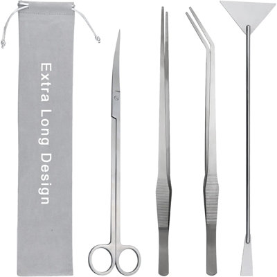 Aquarium Aquascape Tools Kit, Long 15 Inch Stainless Steel Aquatic Plants Tools, 4 In 1 Anti-Rust Aquascaping Tweezers Scissors Spatula Scrapers Tool Set For Fish Tank Cleaning Plant Trimming Shears