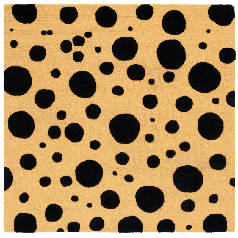 Jennabelle Hand Tufted Wool/Cotton Performance Geometric Rug in Gold/Black, Square 6'