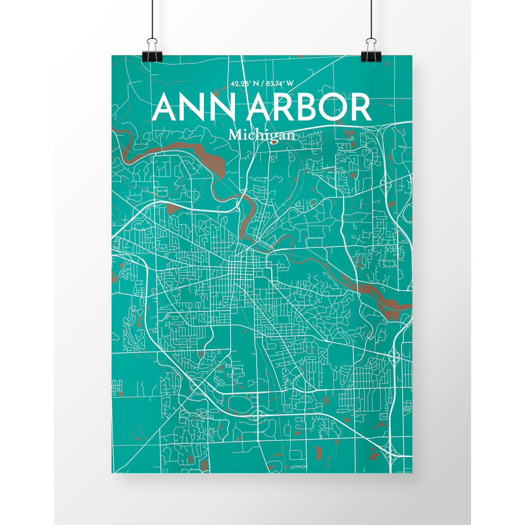 Ann Arbor City Map - Graphic Art Print on Paper