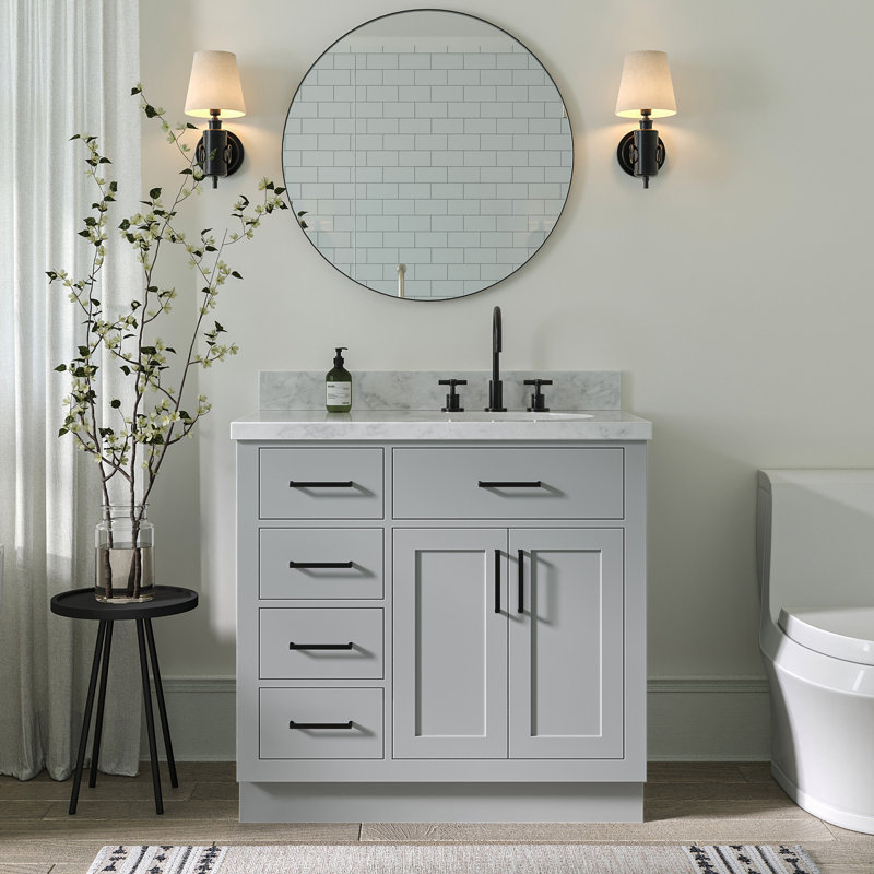 ARIEL HEPBURN 37 IN RIGHT OFFSET RECTANGULAR SINK VANITY 1,5 IN, Right, Oval, Gray