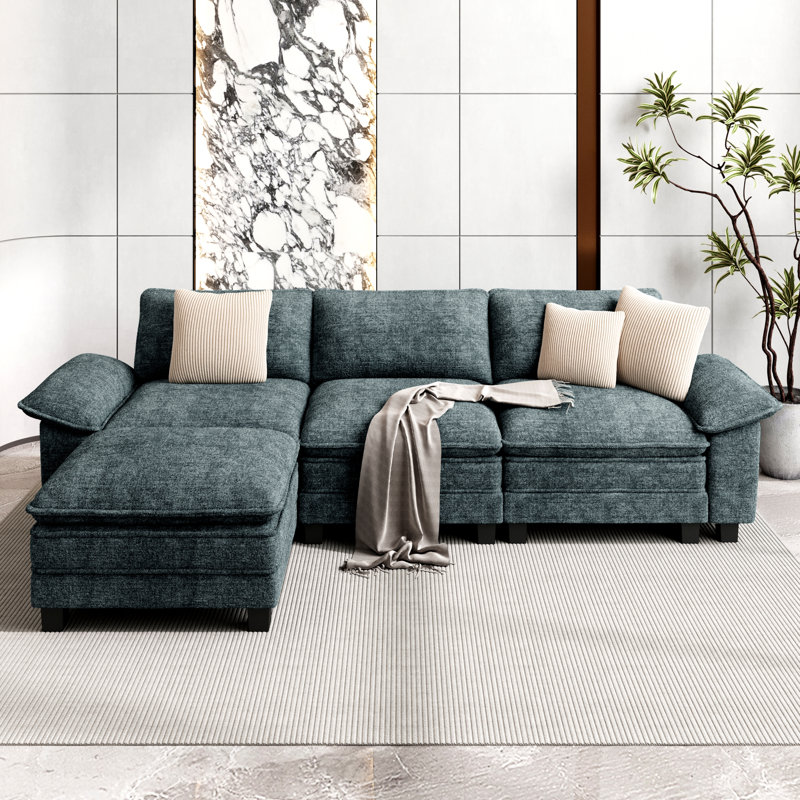 Canapé modulaire de 124 po avec repose-pieds modulaire avec repose-pieds profond et large avec accoudoirs amovibles