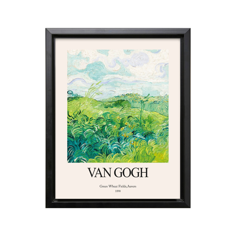 Van Gogh - Champs de blé vert, Cadre noir, Canevas, H 18 po x l 24 po