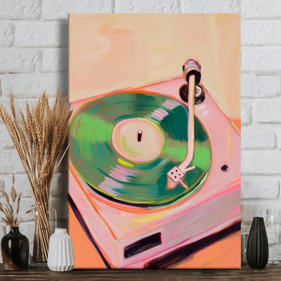 Disque vinyle en rotation dynamique, style impressionniste - Reproduction d'art mural impressionniste sur toile tendue sur châssis, 61 cm (H) x 91 cm (L), prête à être accrochée