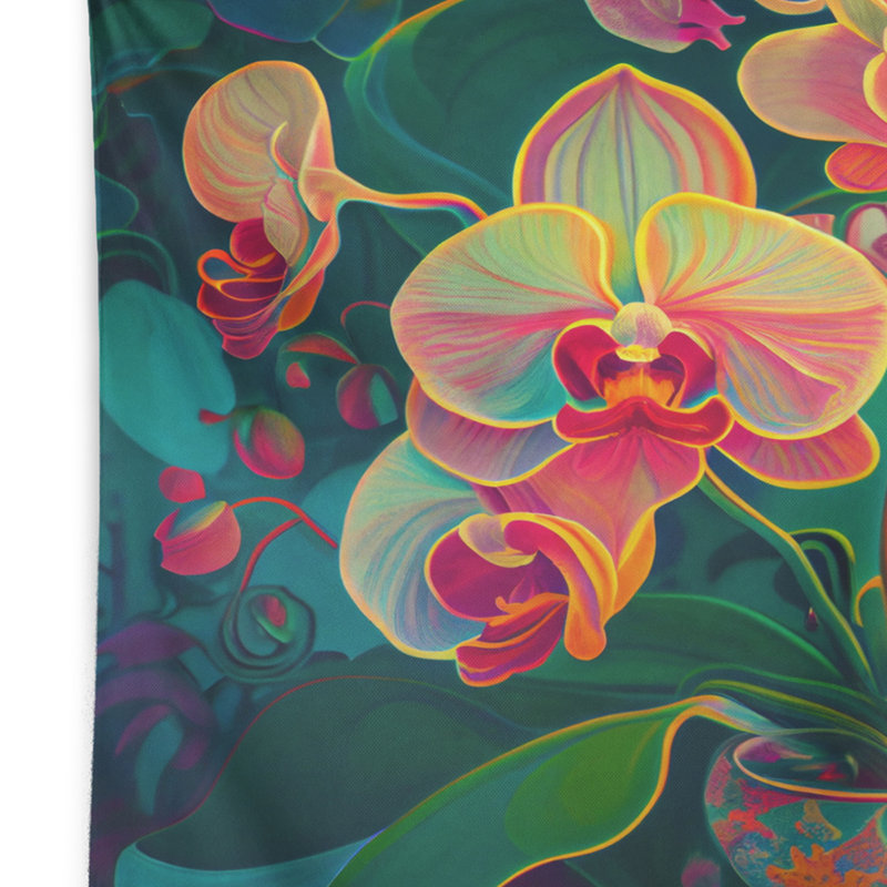 Orchidée en fleurs aux couleurs vives rétro III - Tapisserie murale orchidée florale, H 50 po x l 60 po