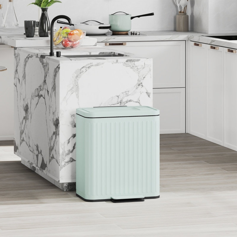 Dual Kitchen Bin 45.5*36.5*51 cm Metal 1 Piece Recycling Bin Light Green Dual Compartment for Recycling