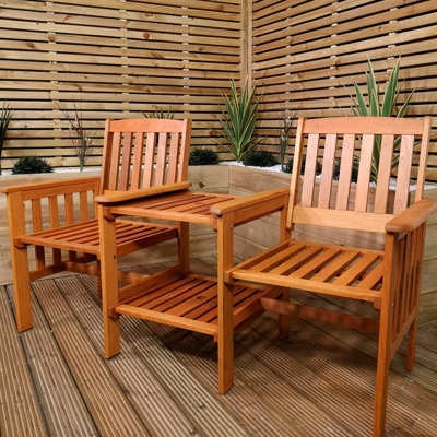 Huson 2 Person Wooden Garden Bench Love Seat & Table Garden Furniture