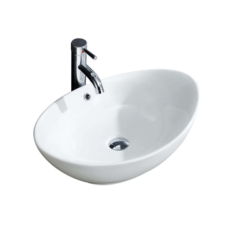 Modern Ceramic Oval Vessel Bathroom Sink with Overflow