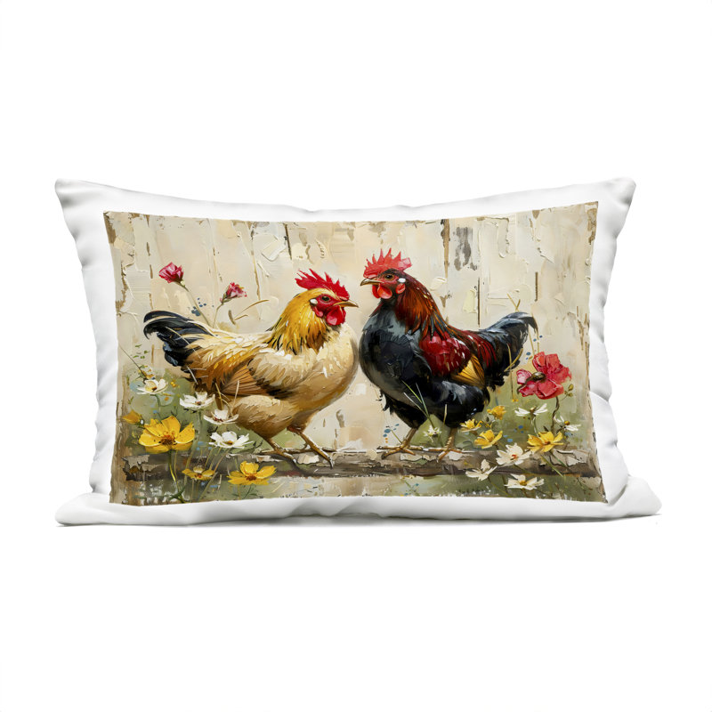 Conception de coussin d'extérieur à motif floral coqs Country Chic par LSR Creative Studio