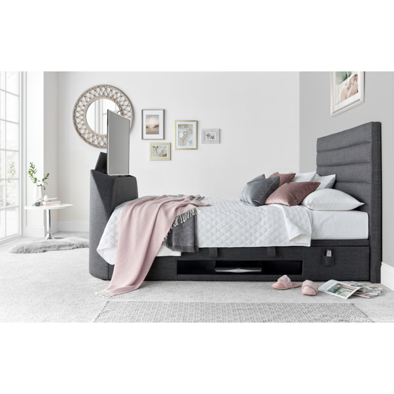 Lili-Grace Upholstered TV Ottoman Storage Bed, Super King (6'), Dark Grey