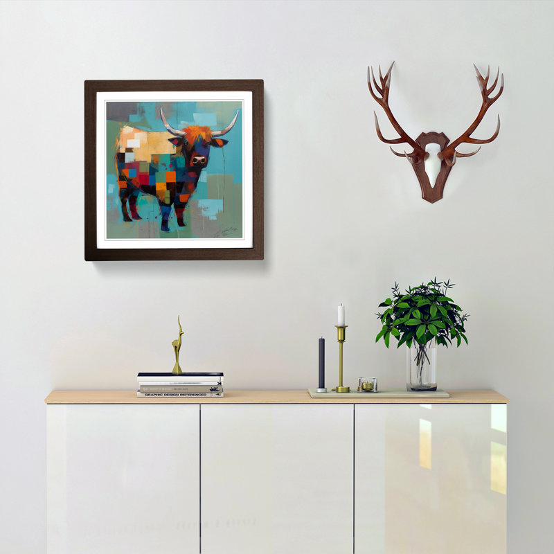 Highland Cow Suprematism No.1 - Framed Print, Walnut
