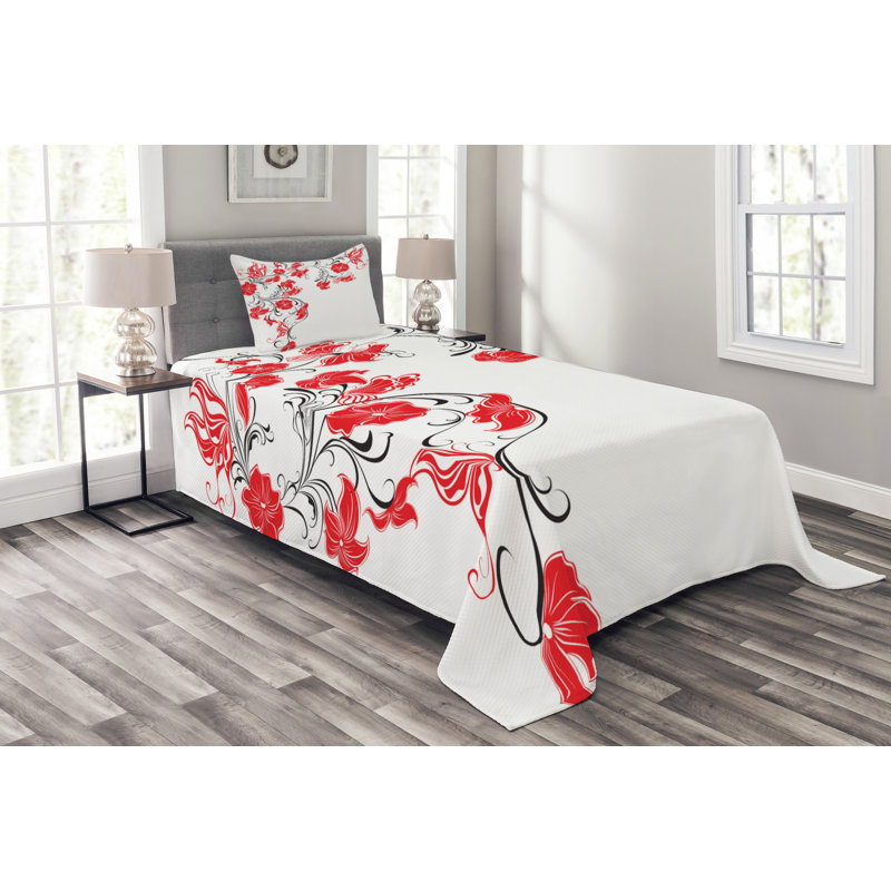 Adelaina Black/Red Microfibre Bedspread Set, 175 x 225 cm