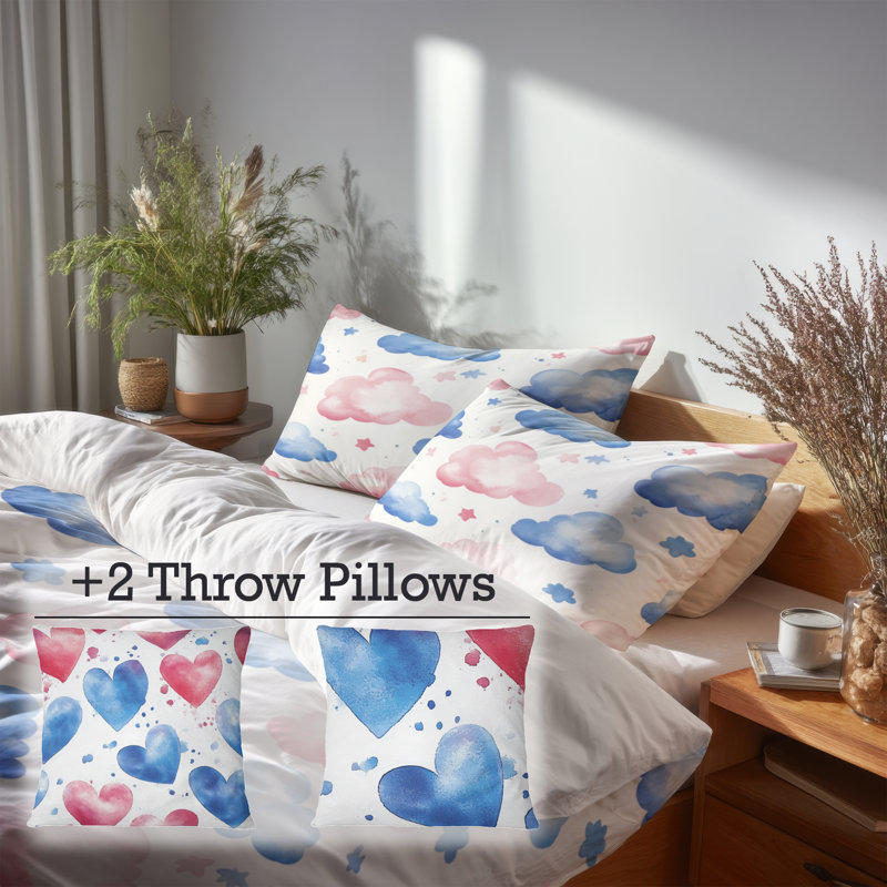 Ensemble de housse de couette et de coussins pour lit simple Teens Sky, Housse de couette très grand + 4 pièces supplém