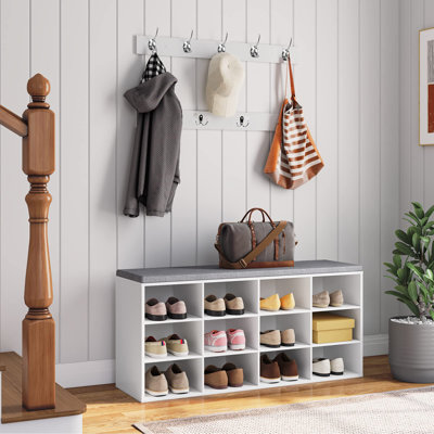 39.4" L Entryway Bench with 12 Cubbies, Entryway Hall Tree with Storage