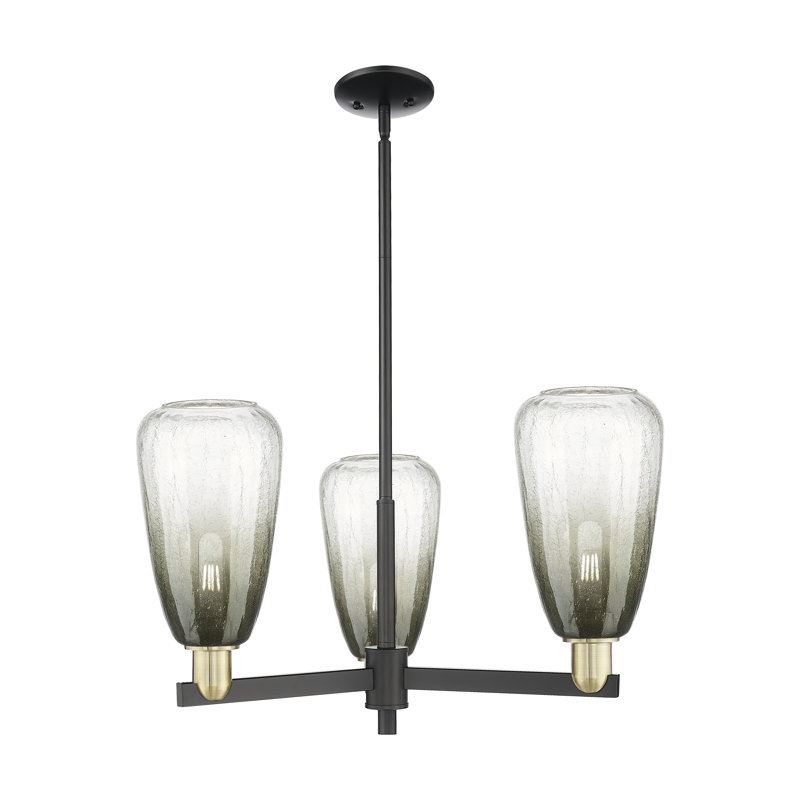 Brookhaven Almond 3 Light Stem Hung Chandelier, Slate, Antique Brass/Matte Black, 6 Lights
