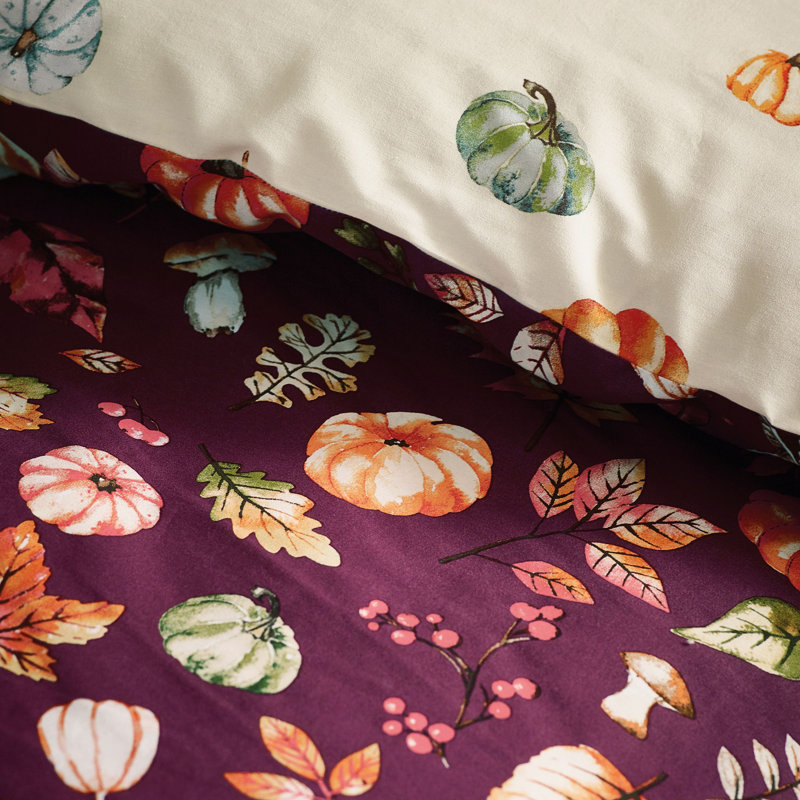 Autumn Pumpkins Reversible Duvet Cover Set, Single Duvet Cover + 1 Standard Pillowcase
