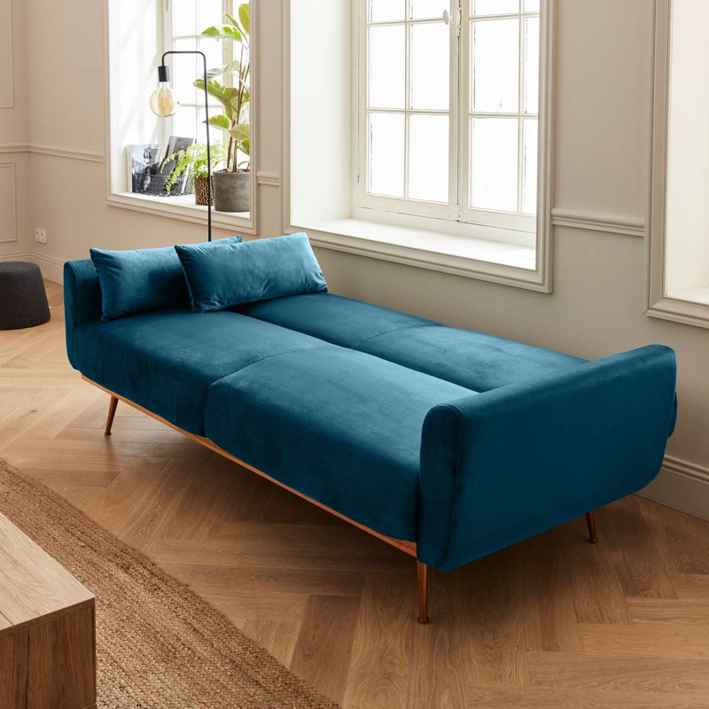 Segera 3-seater velvet convertible sofa bed, Blue