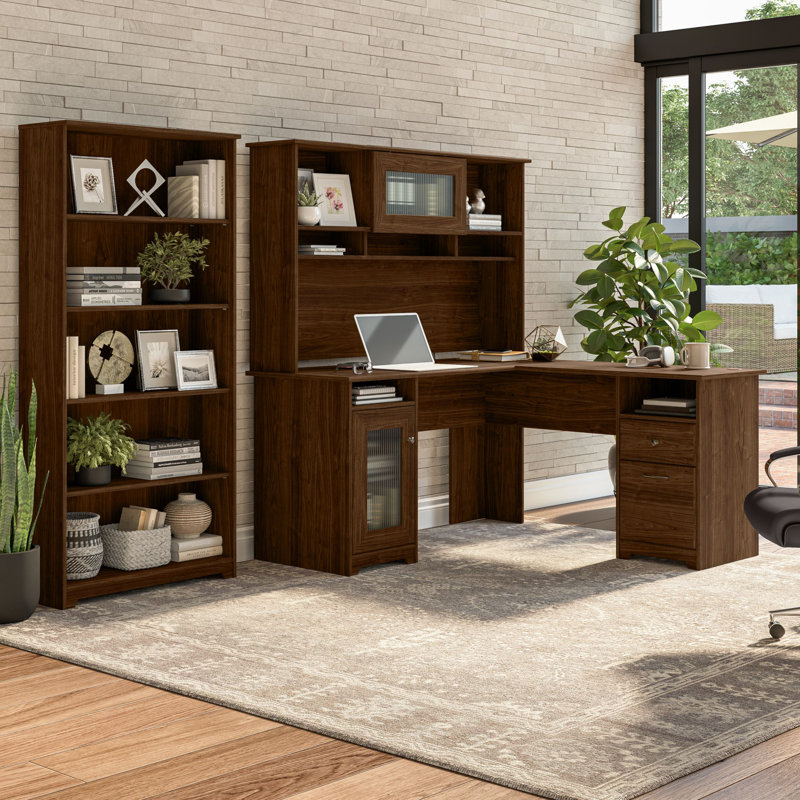 Shelonda 3 Piece Computer Desk Office Set, Modern Walnut