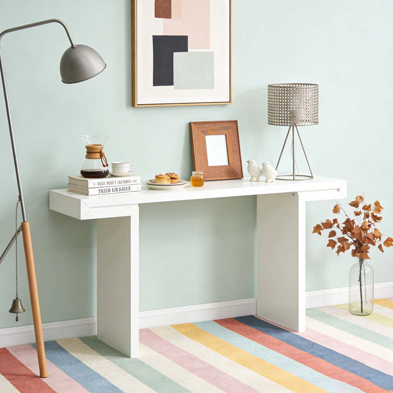 60-Inch Console Table with Geometric Clean Lines Design, White
