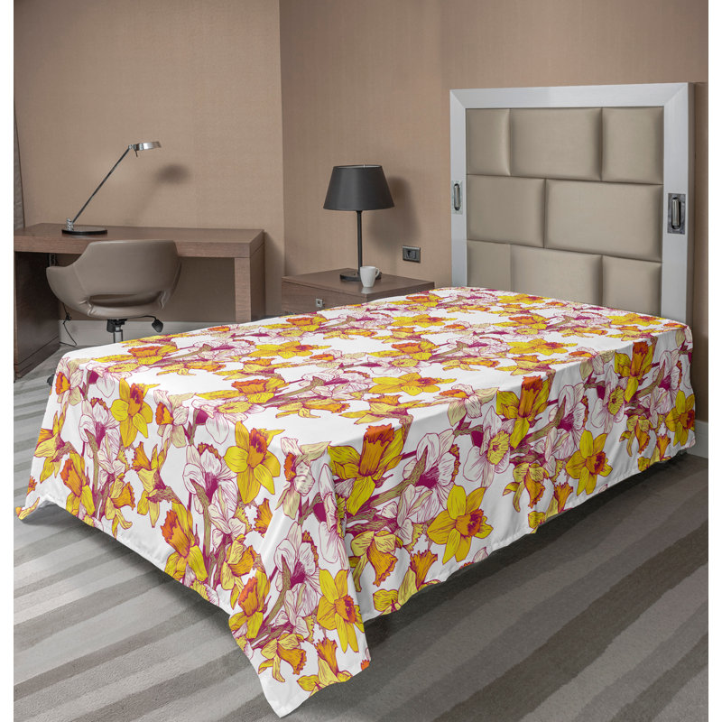Ambesonne Top Flat Sheet Curving Art, Multicolor Floral 1, Twin XL Flat Sheet
