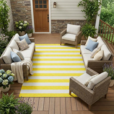 Tapis intérieur lavable rayé jaune et blanc 9 pi x 12 pi