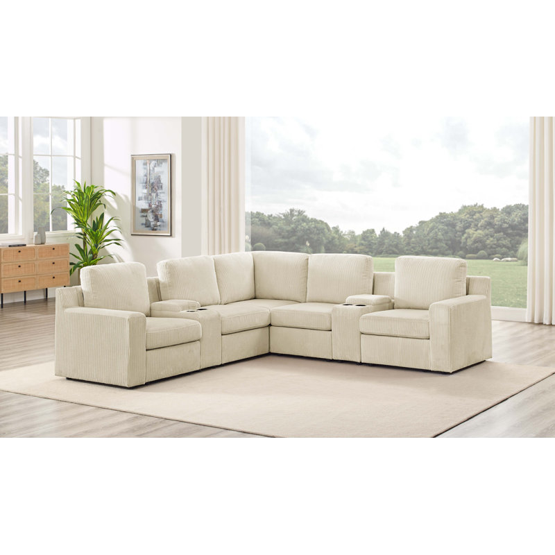 Lullin Sectional, Beige Corduroy