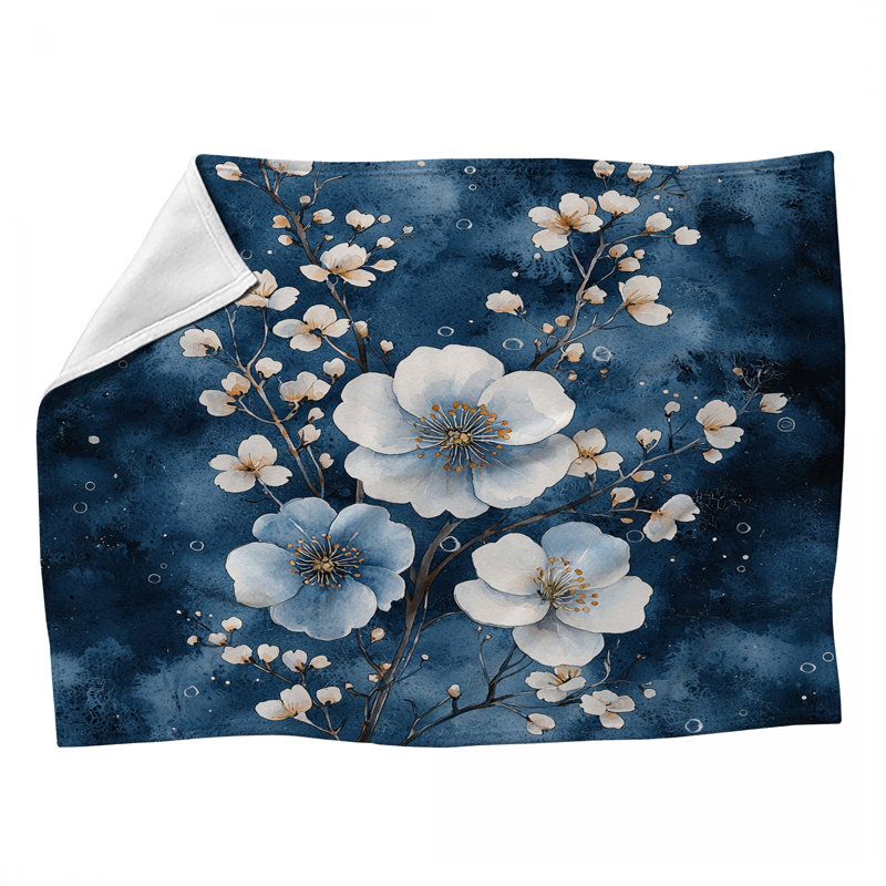Jeté en molleton Cherry Blooms - Jetés nature pour canapés ou lits, L 60 po x l 50 po