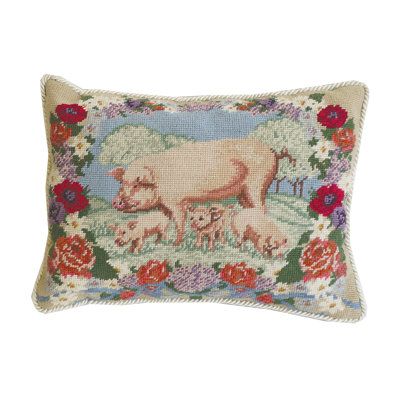Summer Pig Needlepoint Throw Pillow